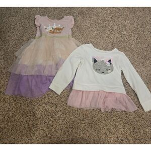 Girls' Pink and Purple Tulle Dress with Cat Sweater